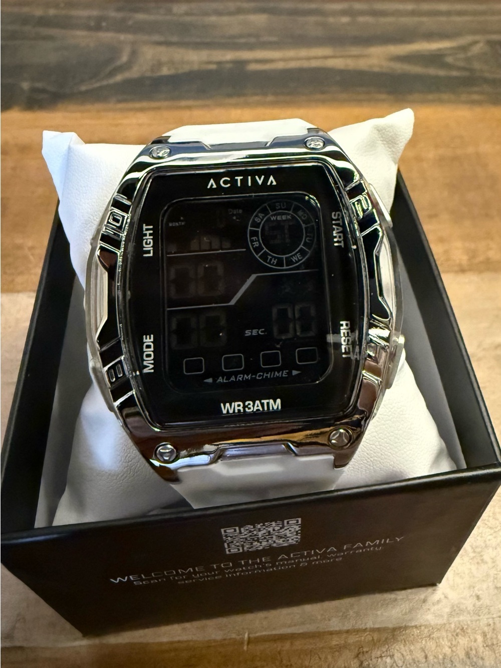 Activa Digital Quartz Alarm/Chime Watch, White Rubber Strap, 30m 52mm+